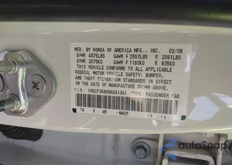 2008 Honda Accord 3.5 Ex-L from USA, damaged, VIN 1HGCP36808A041341